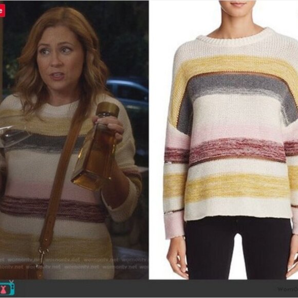 Rails Daphne Wool Cashmere Striped Sweater Cream Multi Metallic Size Large - Picture 15 of 17